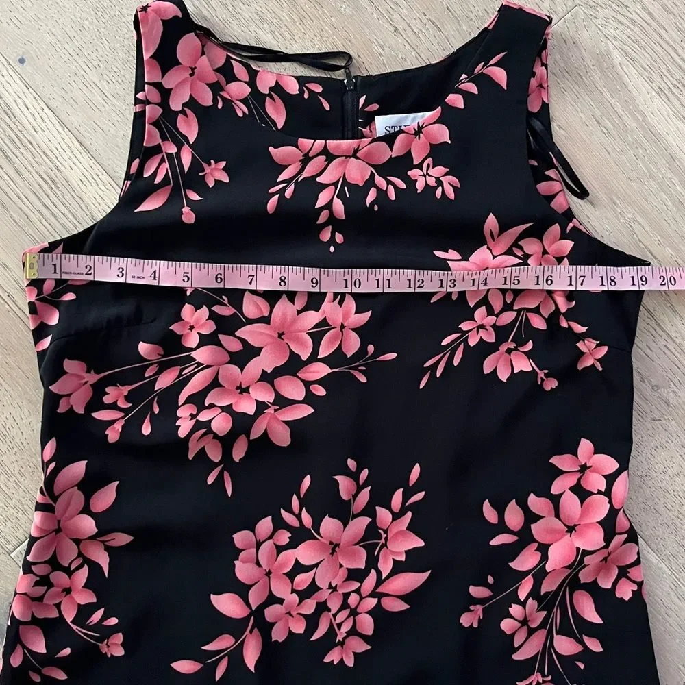 Vintage Studio I Black Pink Floral Midi Dress Petite 10P Sleeveless
